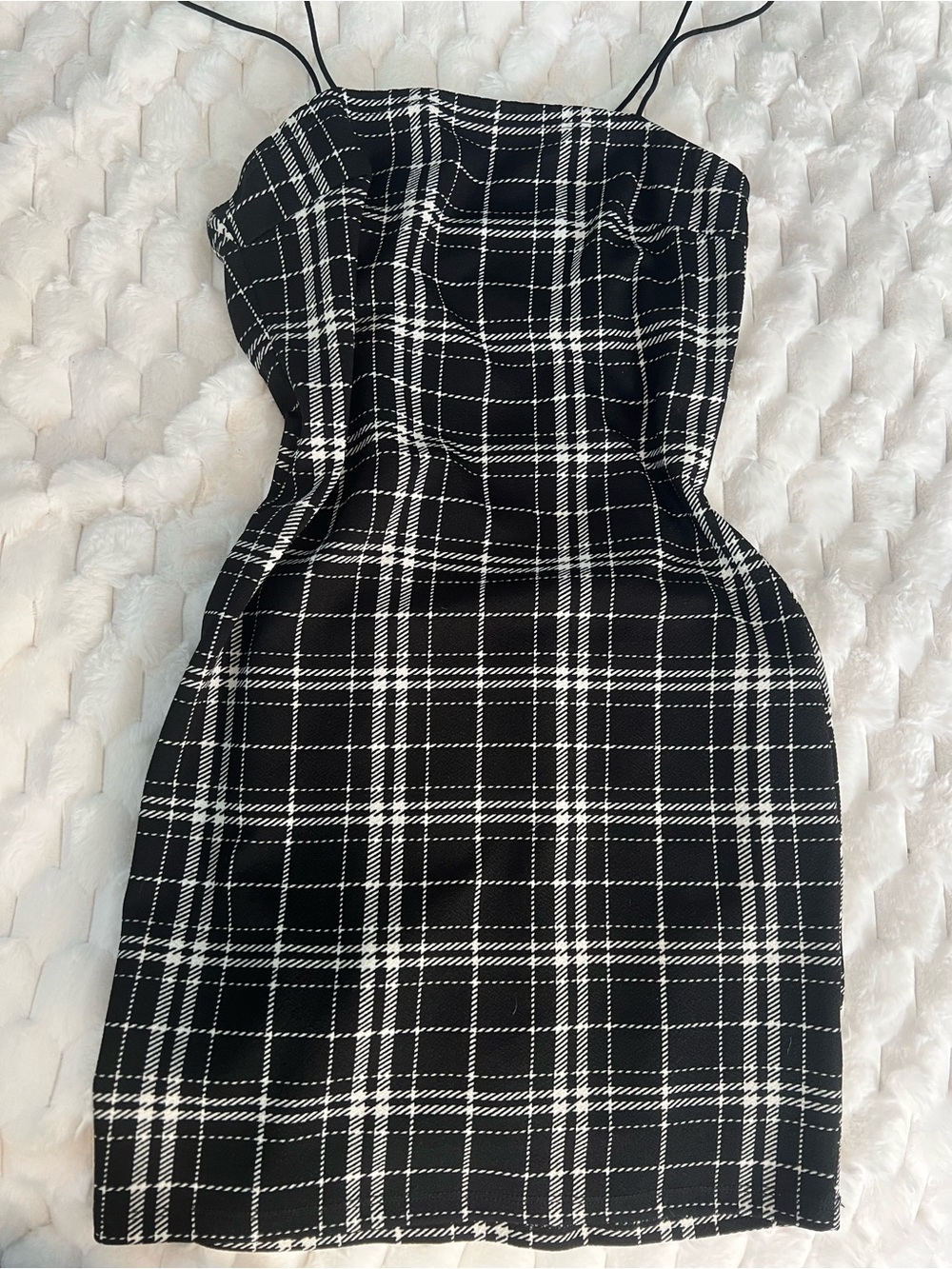 Black & White Plaid Bodycon Mini Dress XS